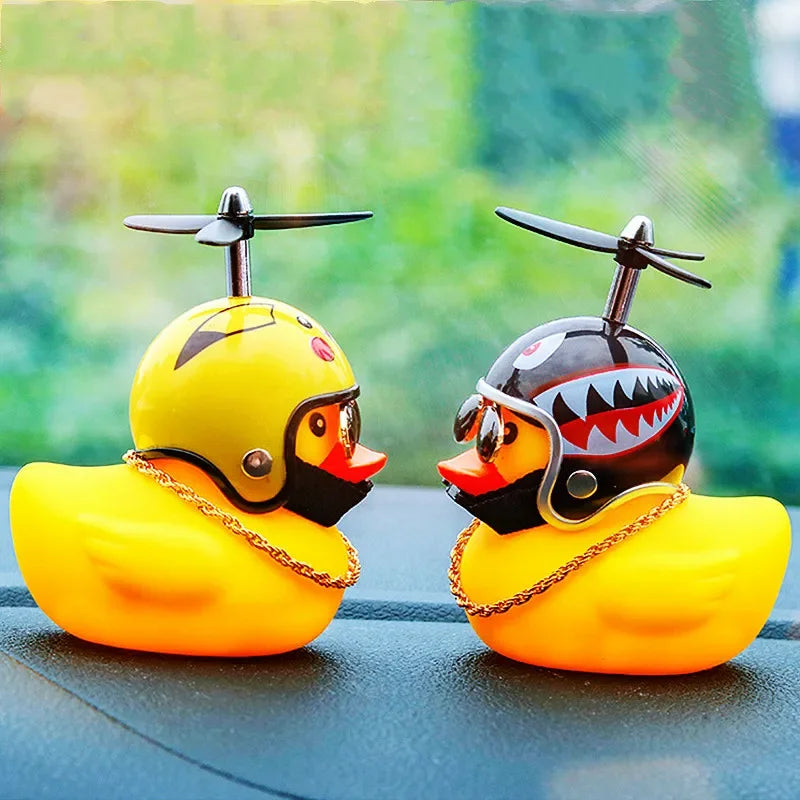 2023 Car Interior Broken Wind Small Yellow Duck with Helmet Airscrew Cute Wind-breaking Duck Cycling Decoration Ornament