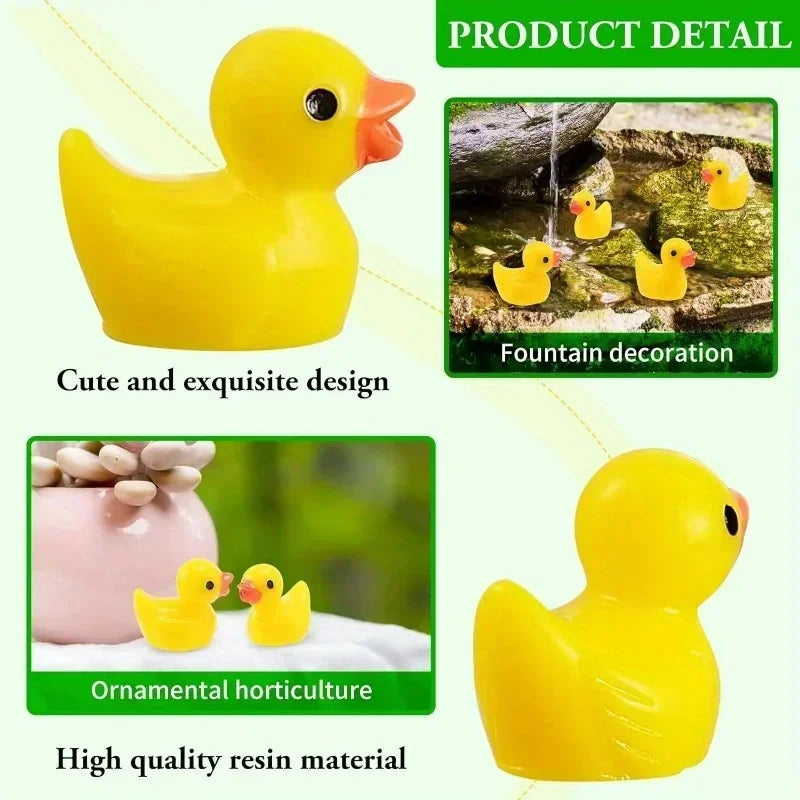 100Pcs Mini Cute Resin Ducks Tiny Duck Figures Ornament Lovely Black-eyed Small Resin Plastic Ducks Miniature Statues Decoration