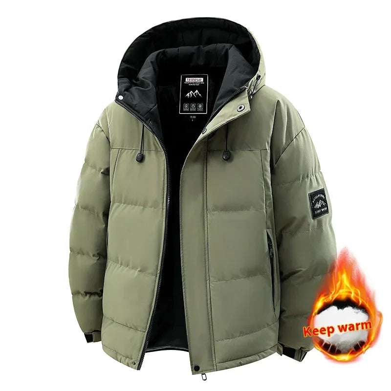 Winter Men Waterproof Windproof Casual Jacket Mens Puffer Hooded Fashion Jacket Man Outdoor Loose Thick Jacket Windbreaker Parka
