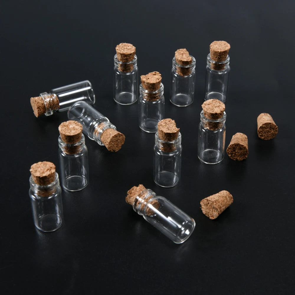 10PCS Mini Medicine Bottle Transparent with Transparent Cork Glass Wishing Bottle Drift Bottle