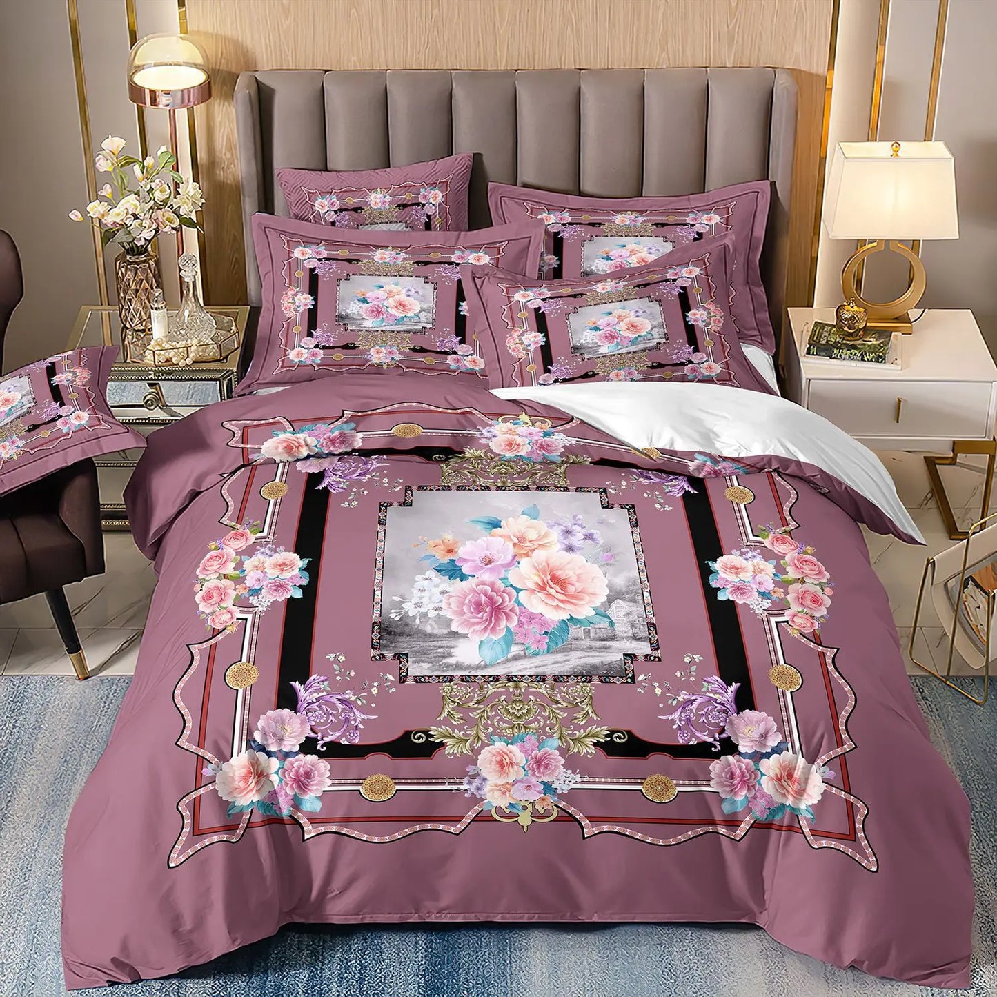 Duvet Cover Set 3D Luxury Style Printed Bedding Quilt Cover Set 3 Pieces Soft Microfiber Bedding Quilt Cover with Zipper