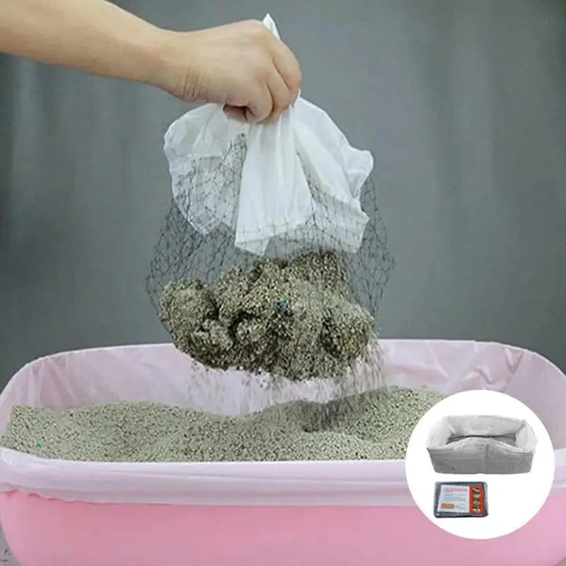 10Pcs Drawstring Sifting Cat Litter Bags With Filter Net Box Liners Thick Scratch Resistant Cat Bags For Pet Cat Litter Box