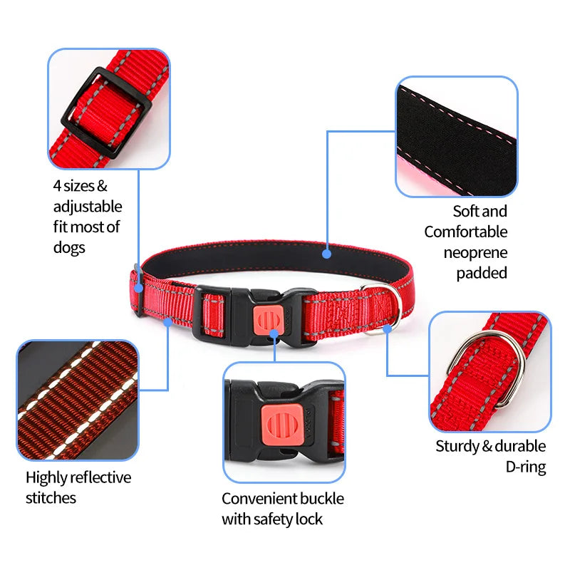 New Nylon Dog Collar Reflective Pet Collar Leash Set Outdoor Walking Night Safety Sturdy Buckle Collar for Small Medium Dogs