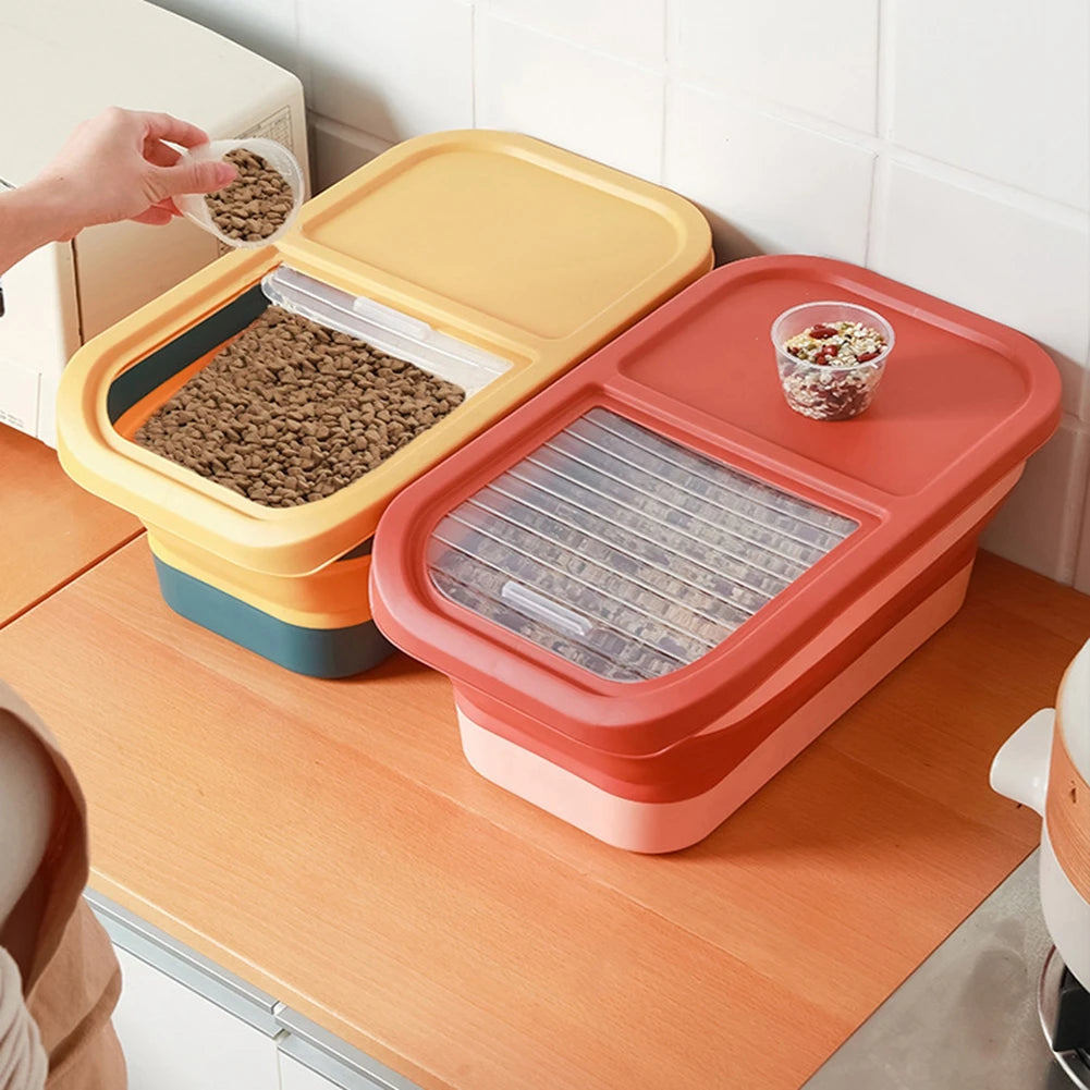 Cat Dog Food Storage Container Moisture-proof Split Design Easy to Disassemble Large Capacity Folding Sealed Pet Food Container