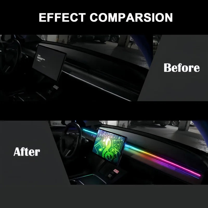 Car Symphny RGB LED Ambient Light Strip Center Console Hidden Atmosphere Light Strip Trim USB Lamp App Remote Control