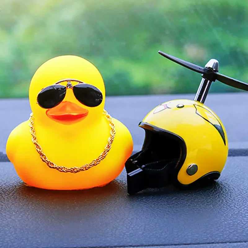 2023 Car Interior Broken Wind Small Yellow Duck with Helmet Airscrew Cute Wind-breaking Duck Cycling Decoration Ornament
