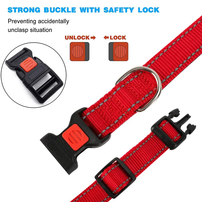 New Nylon Dog Collar Reflective Pet Collar Leash Set Outdoor Walking Night Safety Sturdy Buckle Collar for Small Medium Dogs