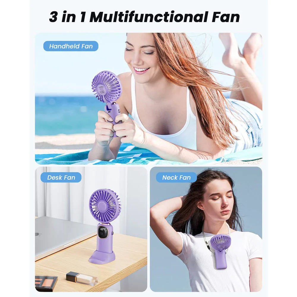 coldSky Portable Fan 5 Speeds USB Rechargeable Handheld Fan 4000mAh Battery Operated Portable Mini Fan for Makeup/Commute/Office