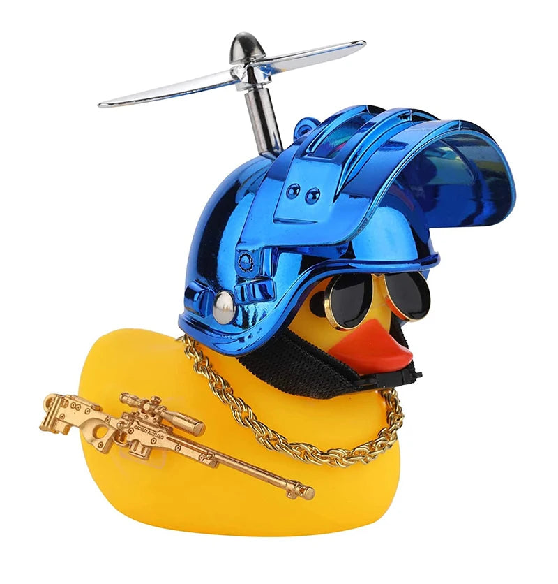 Cute Rubber Duck Toy Car Ornaments Yellow Duck Car Dashboard Decorations Bike Gadgets with Propeller Helmet Car Accessories