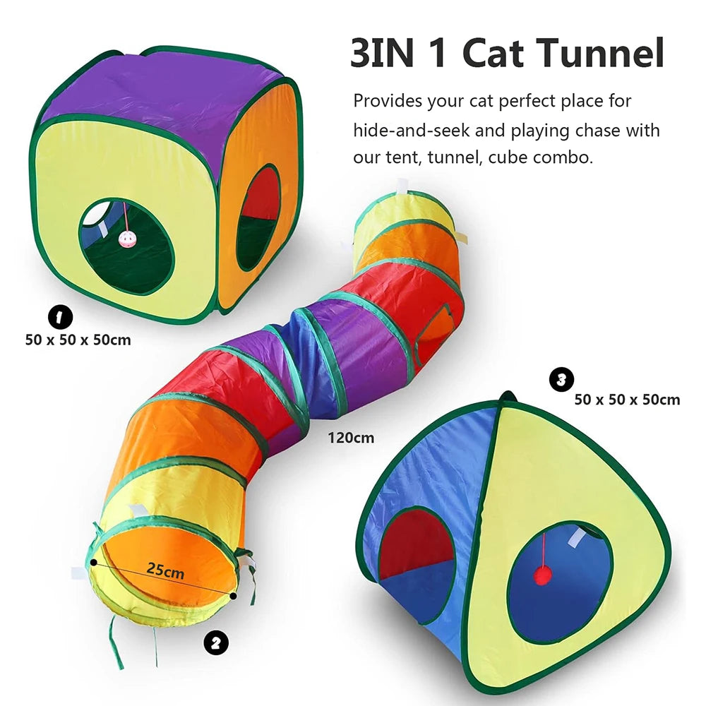 Cat Tunnel Toy and Cubes Combo Cat Tunnels for Indoor Cat with Play Ball Interactive Crinkle Collapsible Tent and Cubes Cat Tube