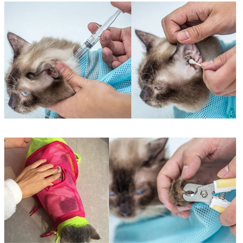 Mesh Cat Groom Bath Bag Adjustable Dogs Anti Scratch Bite Kat Nail Trim Inject Examing Pet Washing Clean Restraint Massage Bags