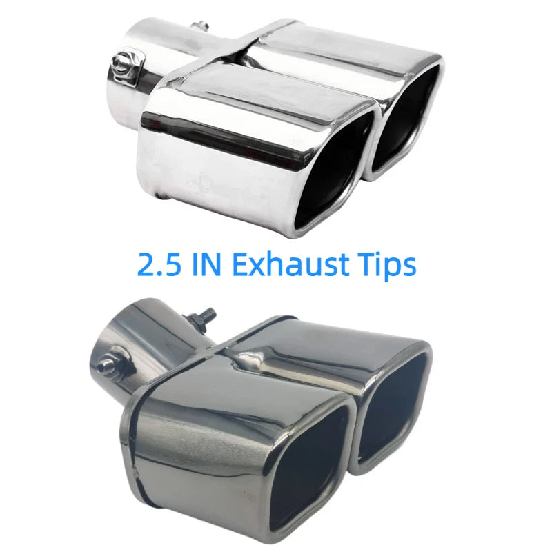 1 PCS Silver/Black Car Dual Exhaust Tip Square Outlet Exhaust Pipe Universal Stainless Steel Exhaust Muffler Inlet 2.5" 3"
