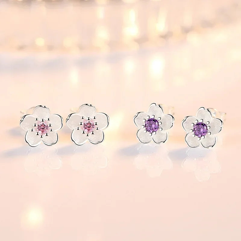 New arrive 925 Sterling Silver Crystal Jewelry custom Flower Stud Earrings For Women wedding accessories Holiday gifts