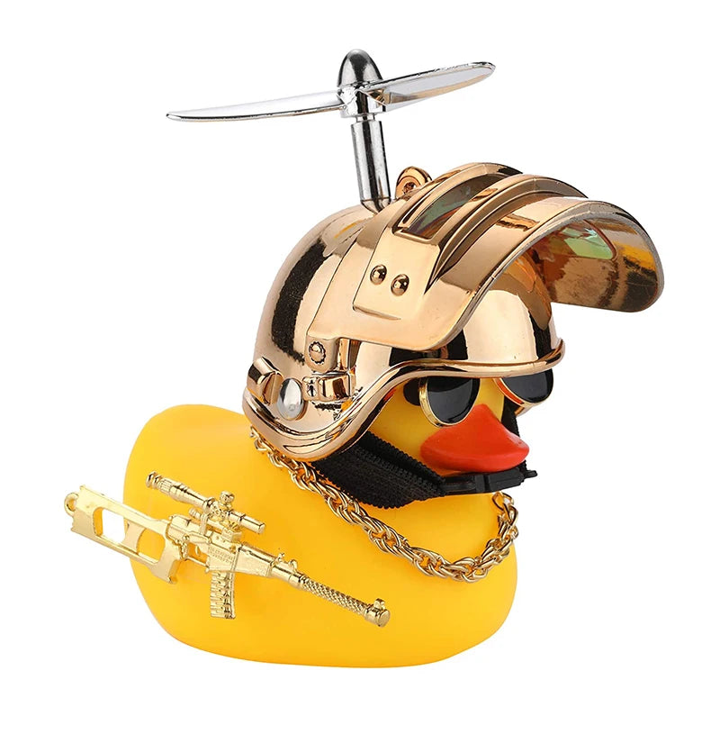 Cute Rubber Duck Toy Car Ornaments Yellow Duck Car Dashboard Decorations Bike Gadgets with Propeller Helmet Car Accessories