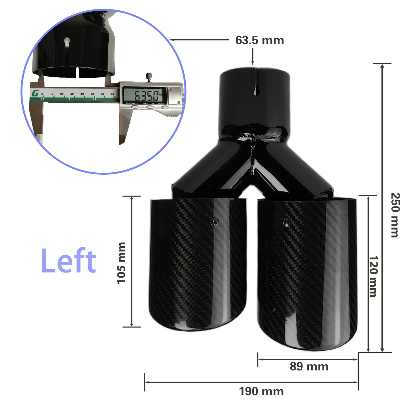 1 Pcs Universal Car Carbon Fibre Tail Throat Silencer Length Black Y-Shaped Double Out Twill Glossy Exhaust Muffler Tip