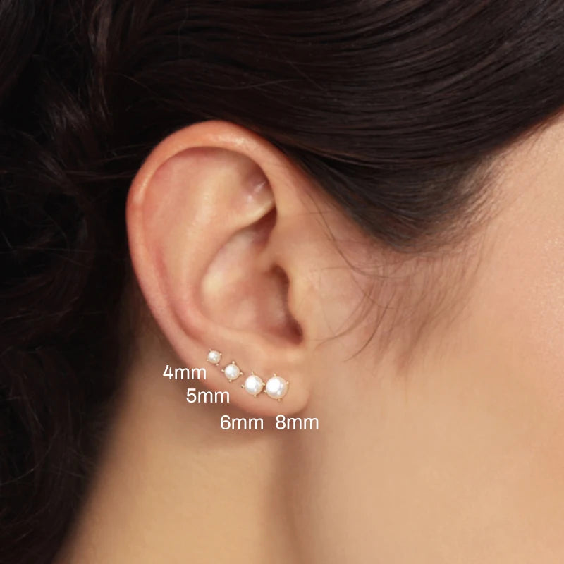 CANNER 4 5 6 8mm Pearl 925 Sterling Silver Earring For Women Stud Earrings Piercing Oreille 18K Gold Fine Jewelry Mom Gift