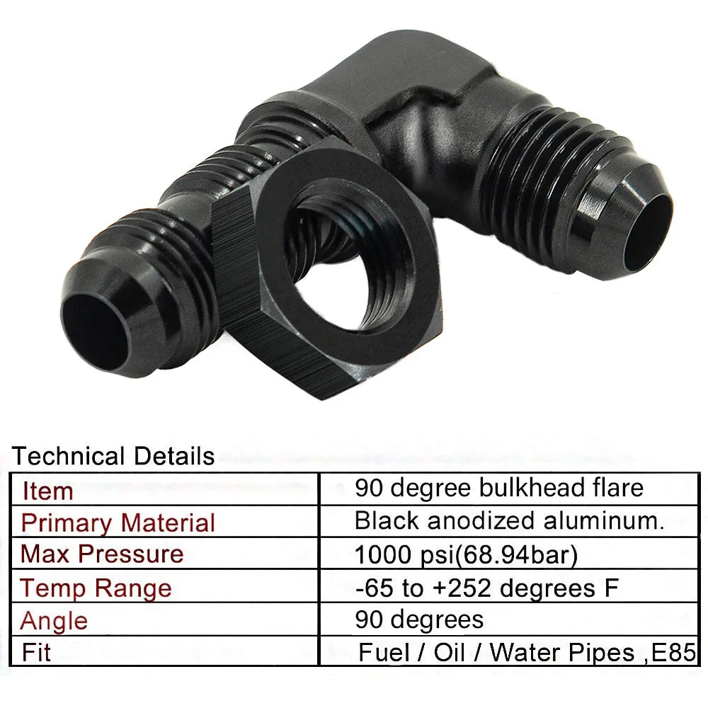 AN6 AN8 AN10 Male to Male 90 Degree Flare Union Bulkhead Fitting Adapter with Nut For Tab or Wirewall