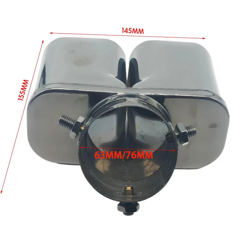 1 PCS Silver/Black Car Dual Exhaust Tip Square Outlet Exhaust Pipe Universal Stainless Steel Exhaust Muffler Inlet 2.5" 3"