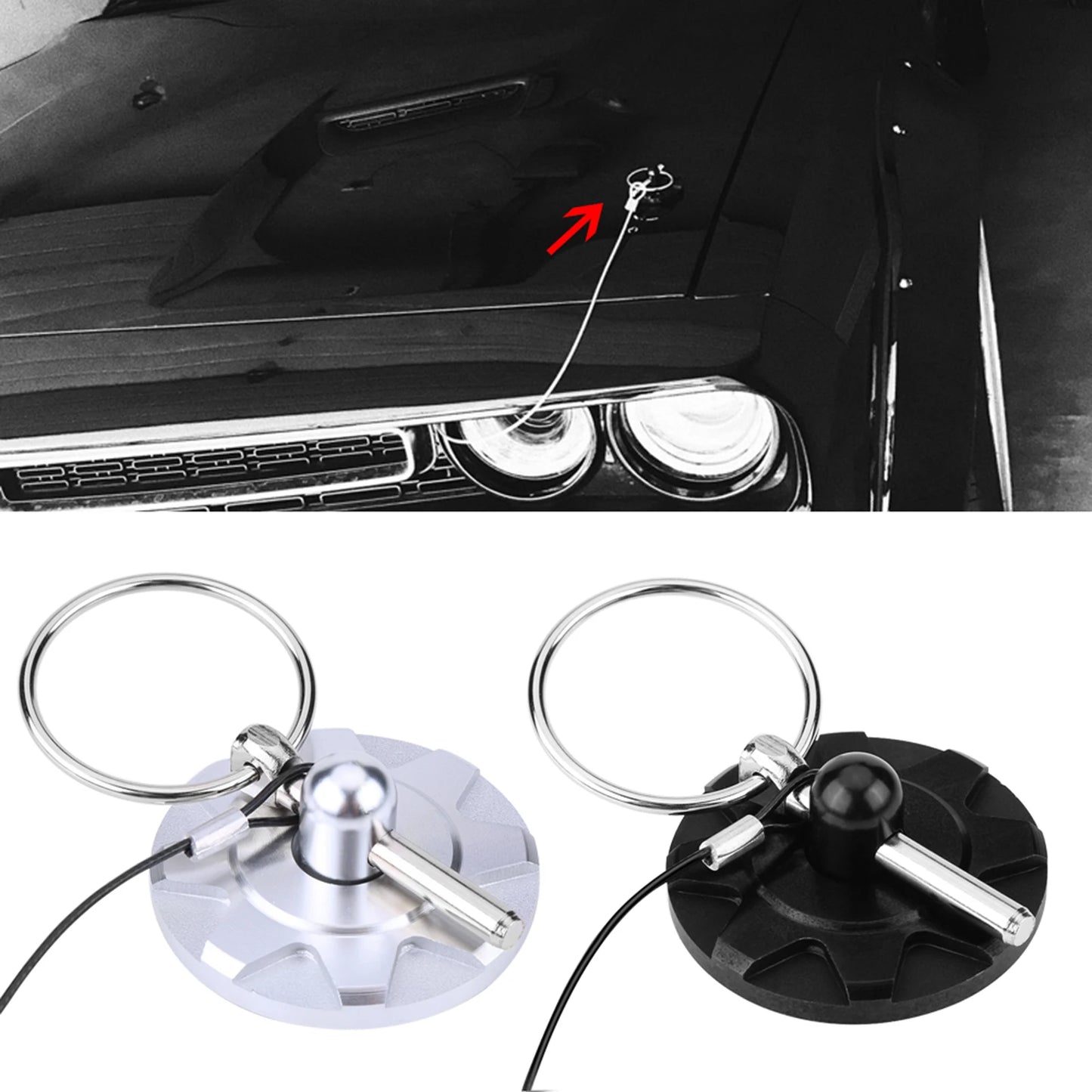 2pcs Universal CNC Billet Aluminum Racing Bonnet Hood Pin Latch Lock Appearance Kit