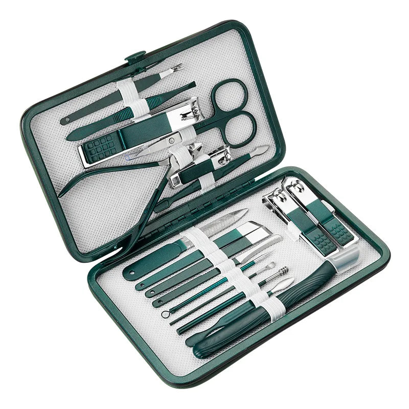7/18 Pcs Manicure Set Nail Clippers Kit Professional Stainless Steel Nail Care Tools with Leather Travel Case For Man and Women