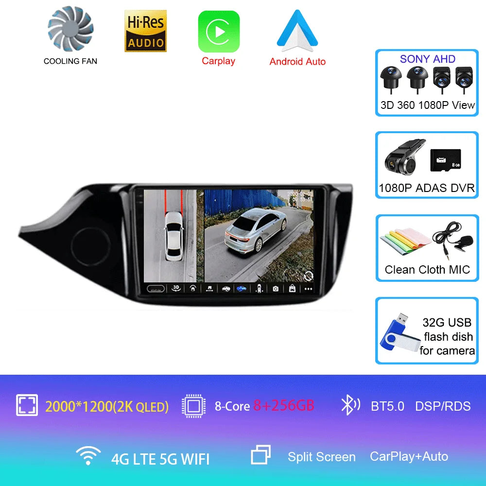 Android 14 Carplay Car Radio For Kia Ceed Cee'd 2 JD 2012-2018 Navigation GPS Multimedia Player WiFi+4G stereo BT 360 Camera DSP