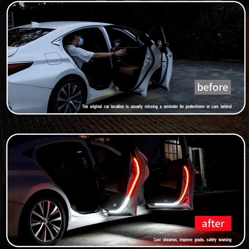 120CM Car Door Opening Warning LED Light Welcome Decor Lamp Strip 12V Anti Rear-end Collision Safety Universal Auto Accessories