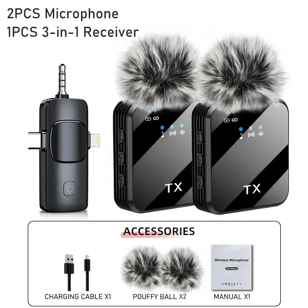 Wireless Lavalier Microphone for Camera Android iPhone Microphone Reverb Sound Video Recording Podcast Noise Reduction Clip mic