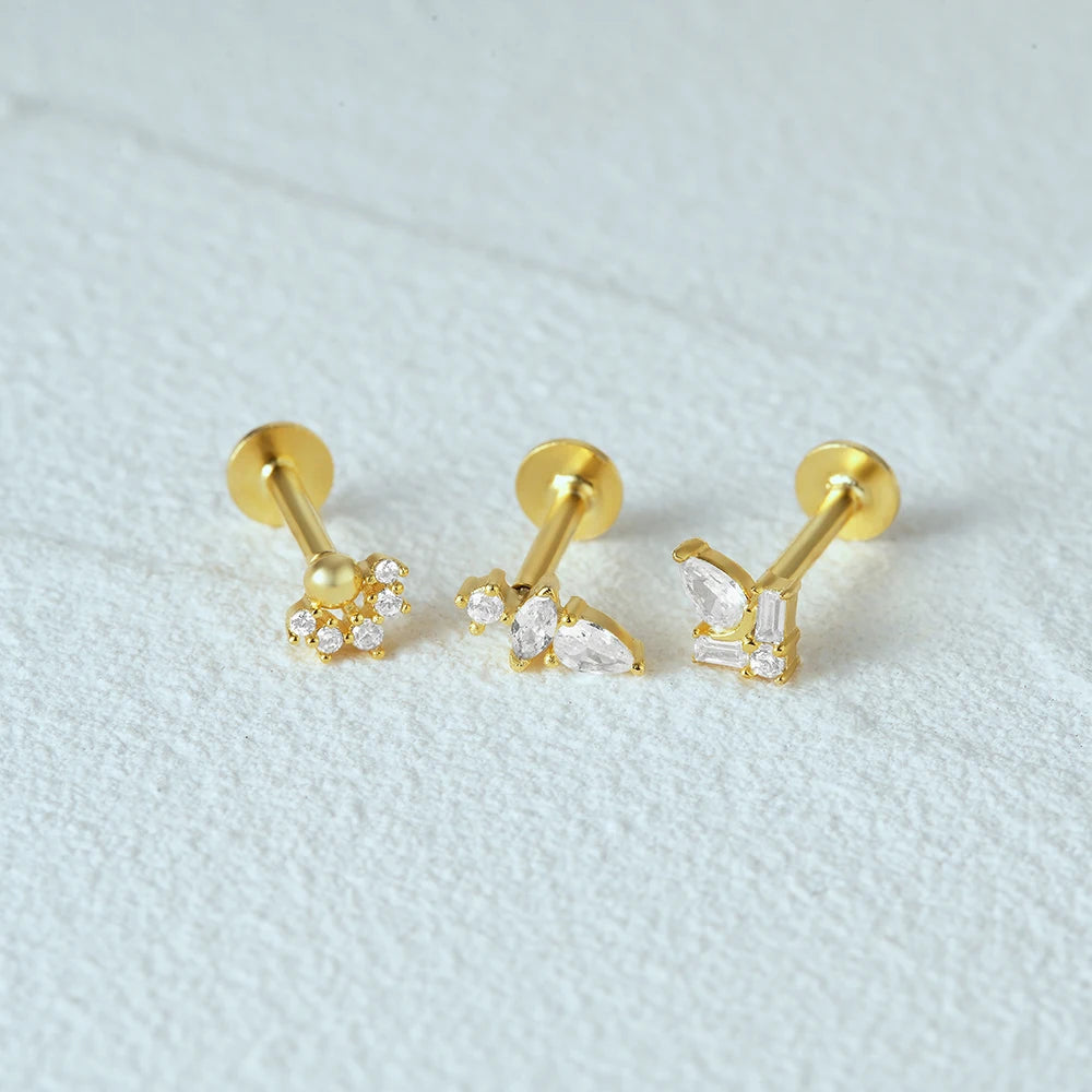 CANNER S925 Sterling Silver Mini Flat Threaded Stud Earring Piercing Pendientes Helix Earrings For Women Ear Bone Jewelry Gifts