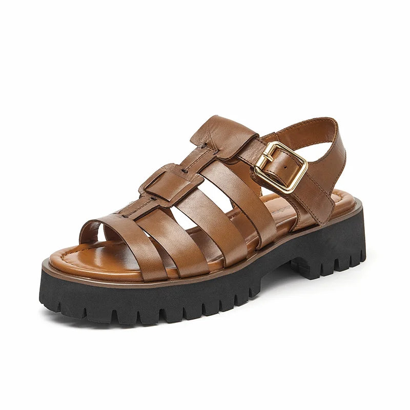 BeauToday Gladiator Sandals Women Cow Leather Open Toe Slingback Metal Buckle Strap Platform Casual Summer Female Shoes 38207