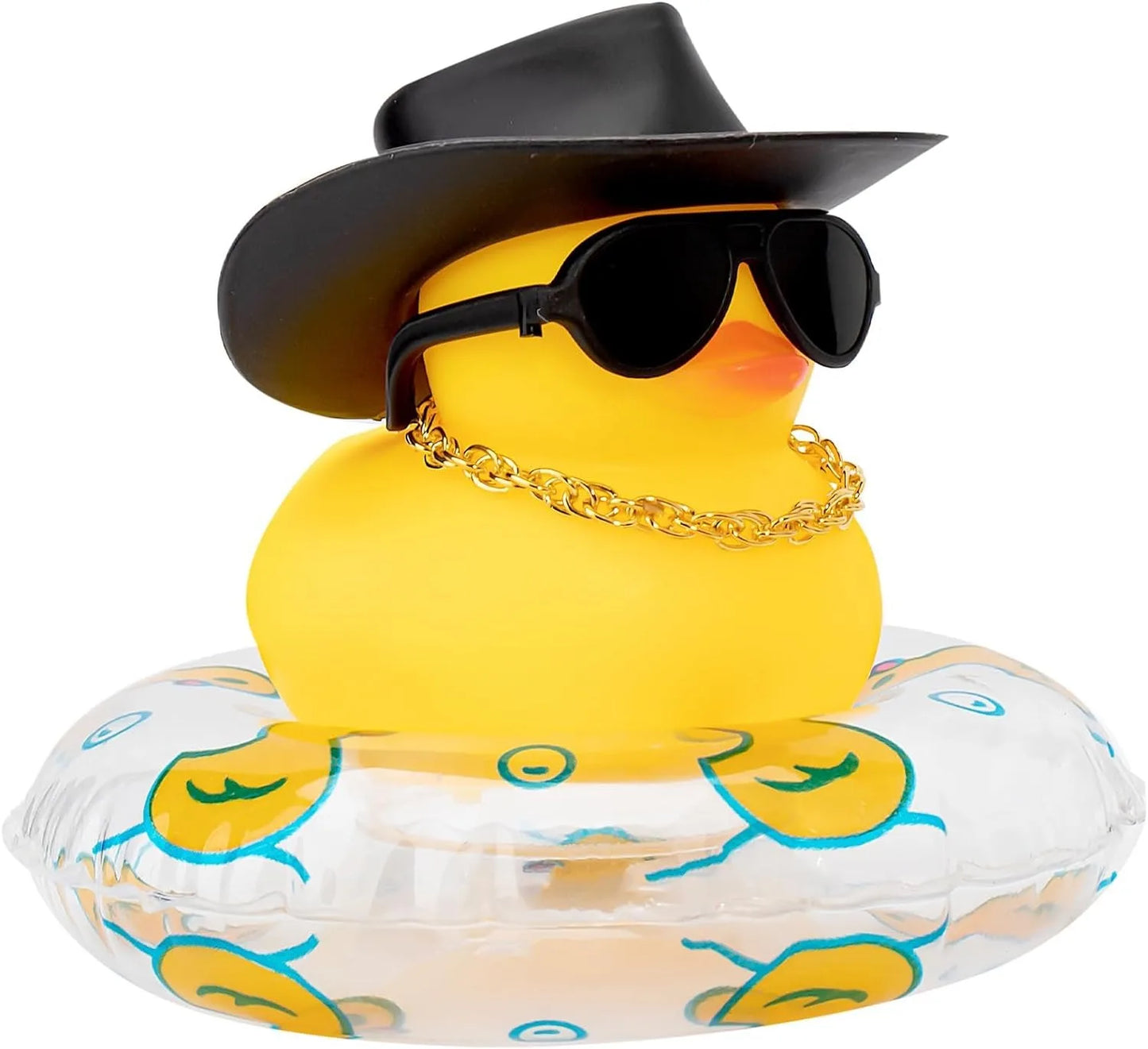 Cowboy Duck Car Dashboard Decorations Rubber Duck  with Cool Accessories Mini Swim Ring Sun Hat Sunglasses Scarf or Necklace