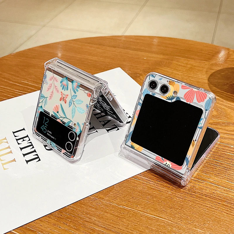Creative Flower Case For Samsung Galaxy Z Flip5 Flip4 Flip3 Flip6 Shockproof Hard Folding Case Cover For Samsung Z Flip 5 4 3 6
