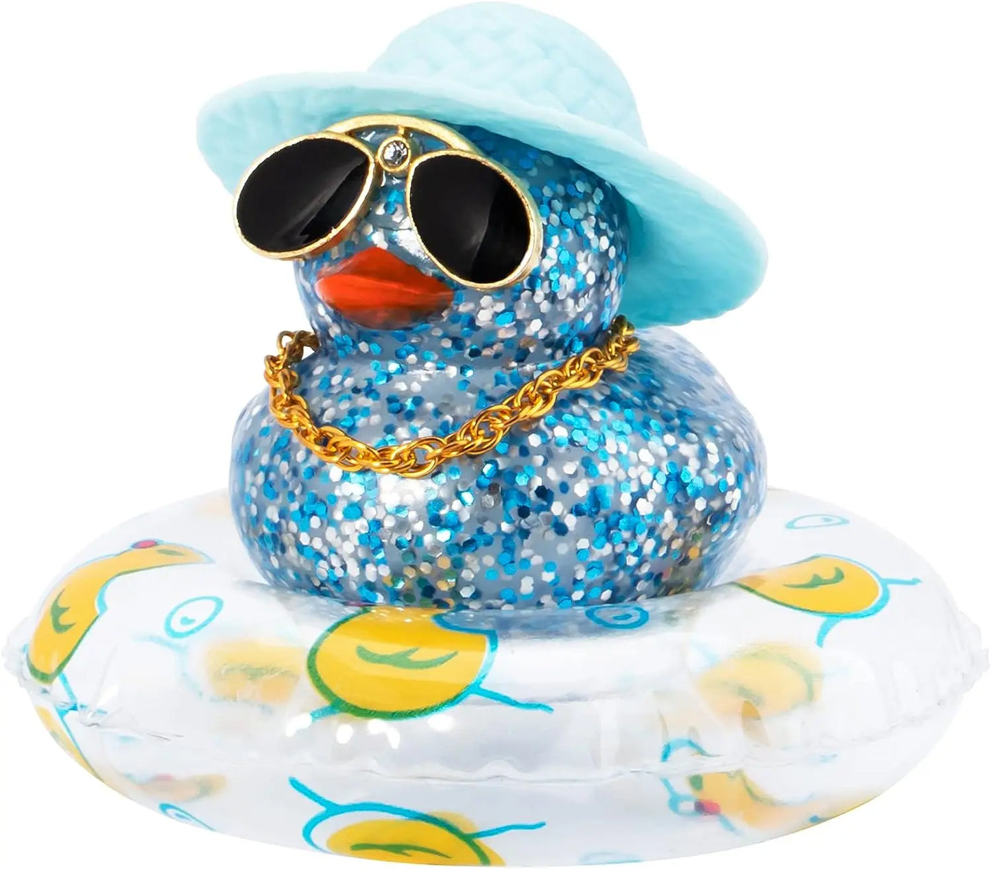 Car Duck Ornament Dashboard Decorations Rubber Duck Car for Car Dashboard Accessories with Swim Ring Sunglasses Hat and Necklace