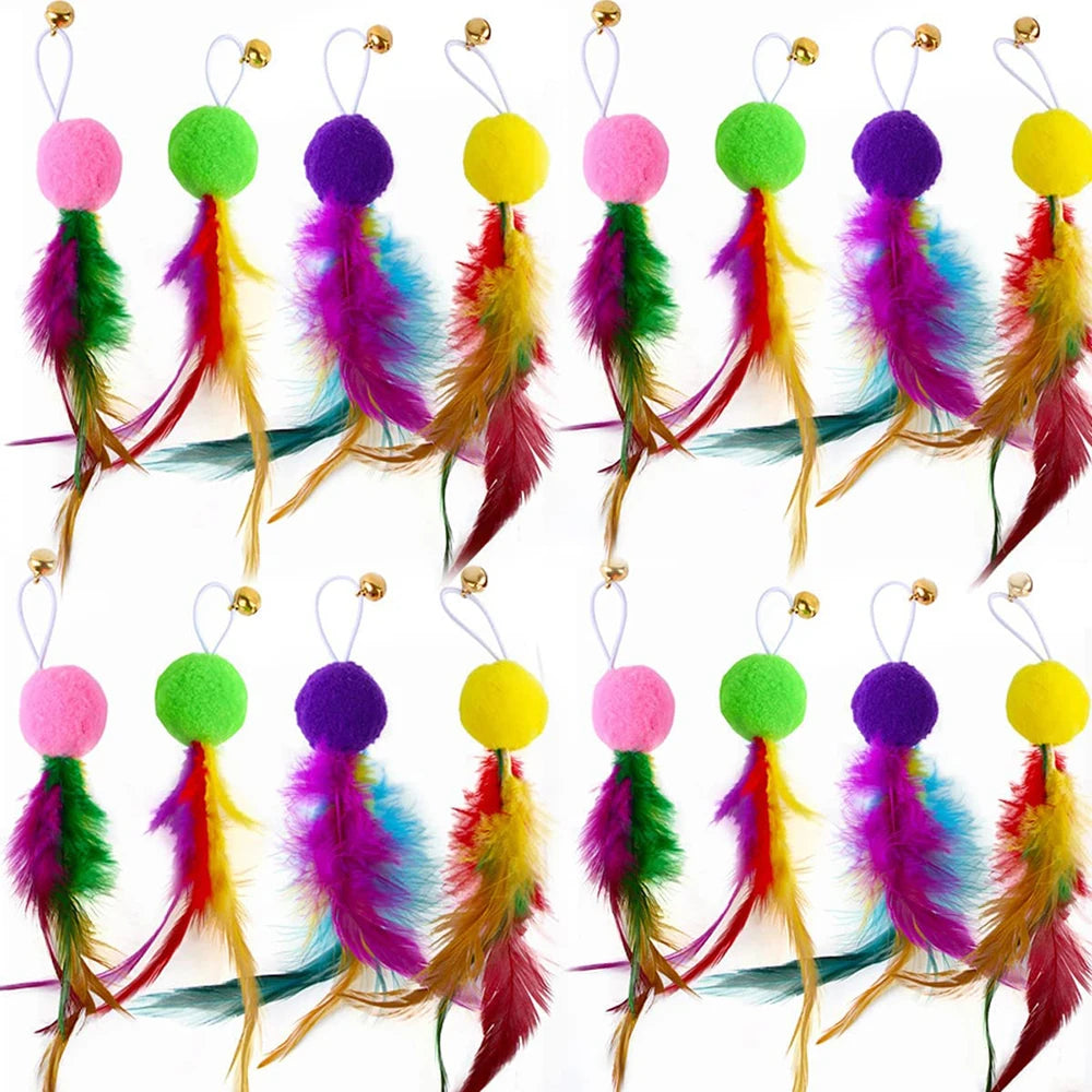 10pcs Cat Wand Toy Refills Cat Feather Toys Accessories for Cat Fishing Pole Assorted Teaser Refills with Bell for Indoor Kitten