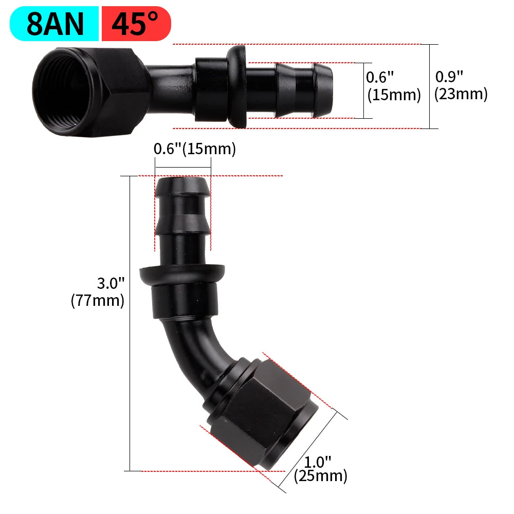 AN4/AN6/AN8/AN10/AN12 Straight 0/45/90/180 Degree Female Swivel to Push Lock Hose End Fitting Oil Fuel Hose End Adaptor Kit