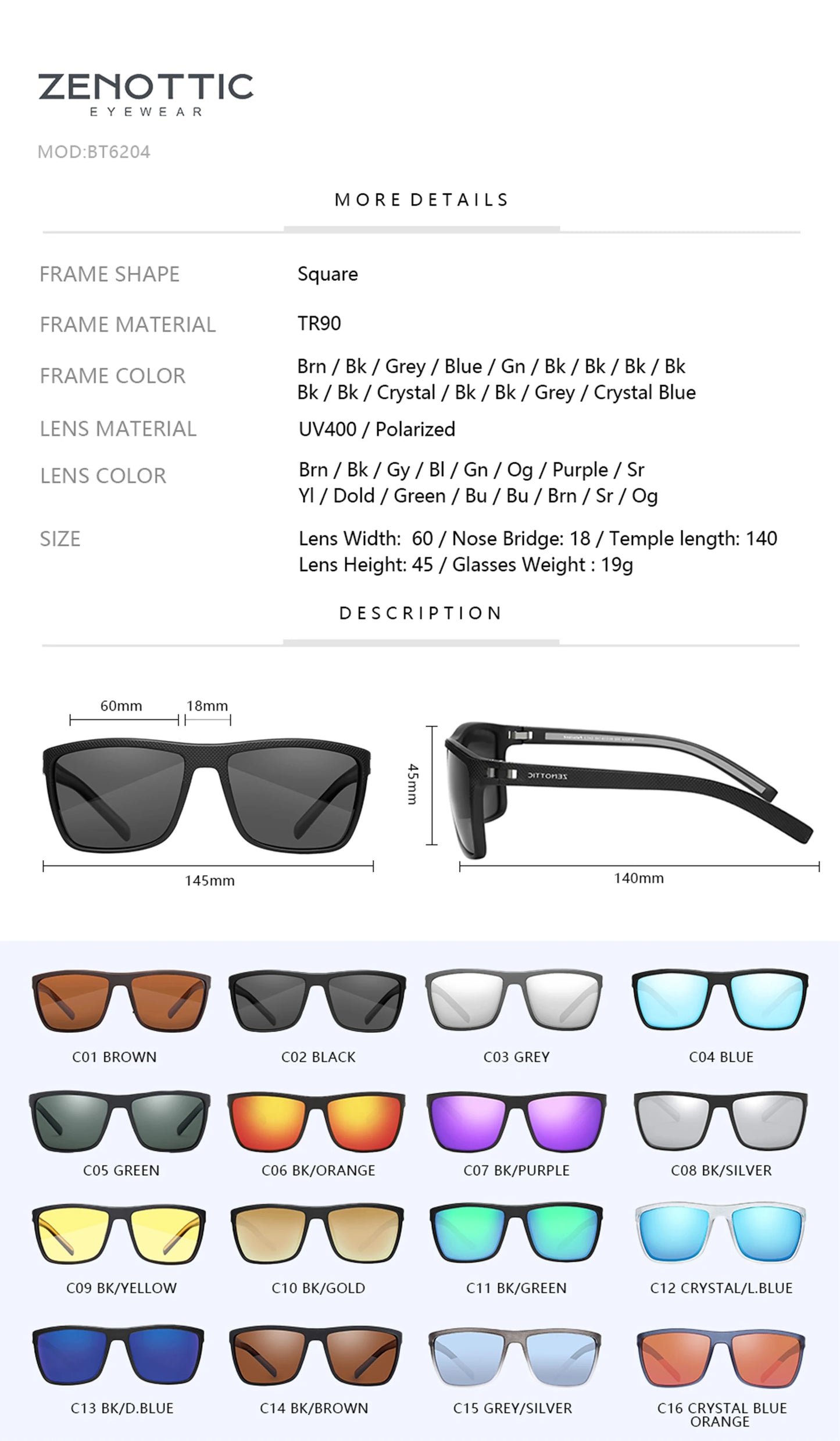 ZENOTTIC Polarized Sunglasses Shade for Women Men Lightweight TR90 Frame UV400 Protection Square Sun Glasses 2022 2023
