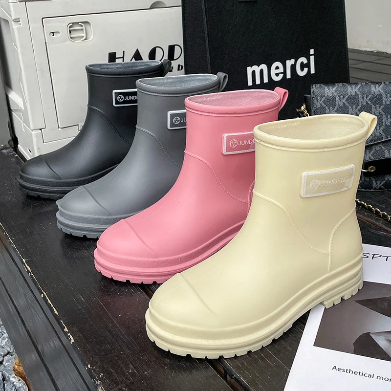Fashionable Rain Boots for Women Thick Soles Versatile Korean Version Non-slip Wear-resistant, Casual Adult Outdoor Rubber Shoes