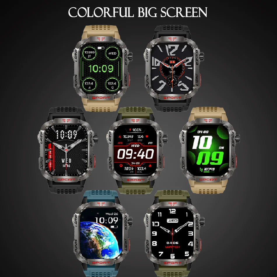 ChiBear New Sport Smart Watch 2.01 Inch HD Screen 600 mAh Flashlight Compass Heart Rate Waterproof Bluetooth Call Smartwatch Men