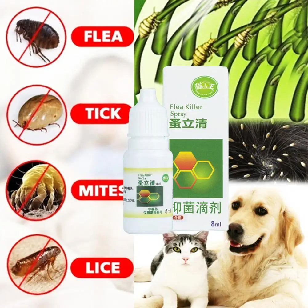 120ML Flea Spray Safe Ingredients Itch Relief Remove Ticks Fleas Universal Pet Dog Anti-flea Mites Ticks Drops Indoor