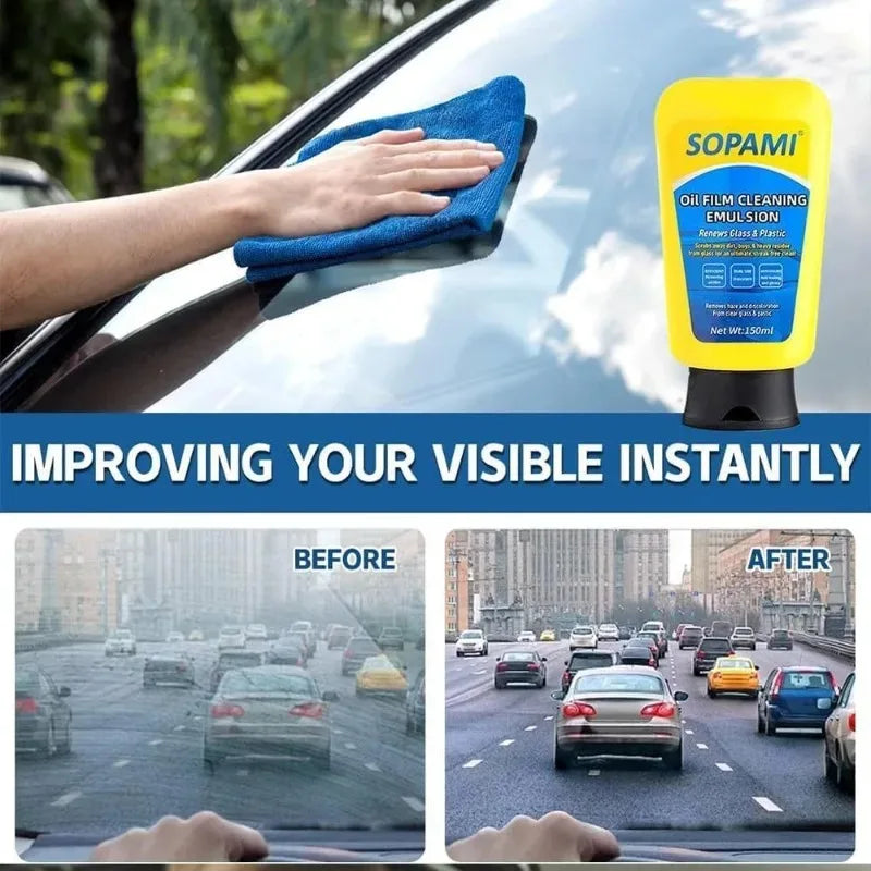 150ml Car Glass Oil Film Cleaning Agent Glass Coating Remover Paste Waterproof Anti-Glare Glass Window Cleaner Cream with Sponge
