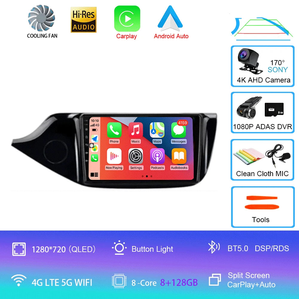 Android 14 Carplay Car Radio For Kia Ceed Cee'd 2 JD 2012-2018 Navigation GPS Multimedia Player WiFi+4G stereo BT 360 Camera DSP
