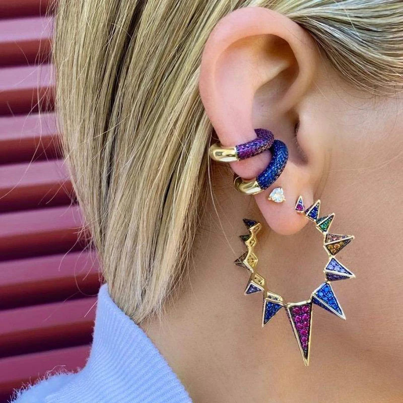 1PC Pave Color Crystal Ear Cuff Gold Metal Ear Clip for Women Adjustable C Shape Without Piercing Cuff Earring Fashion Jewelry
