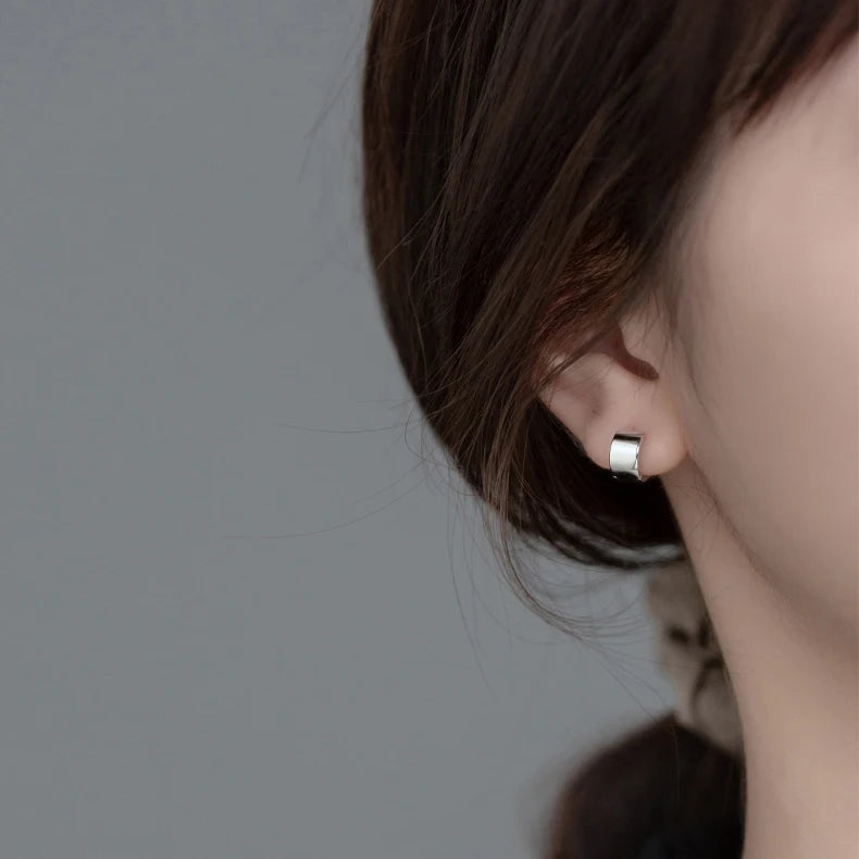 INZATT Real 925 Sterling Silver 5mm Wide Surface Hoop Earrings for Women Classic Fine Jewelry Minimalist Accessories