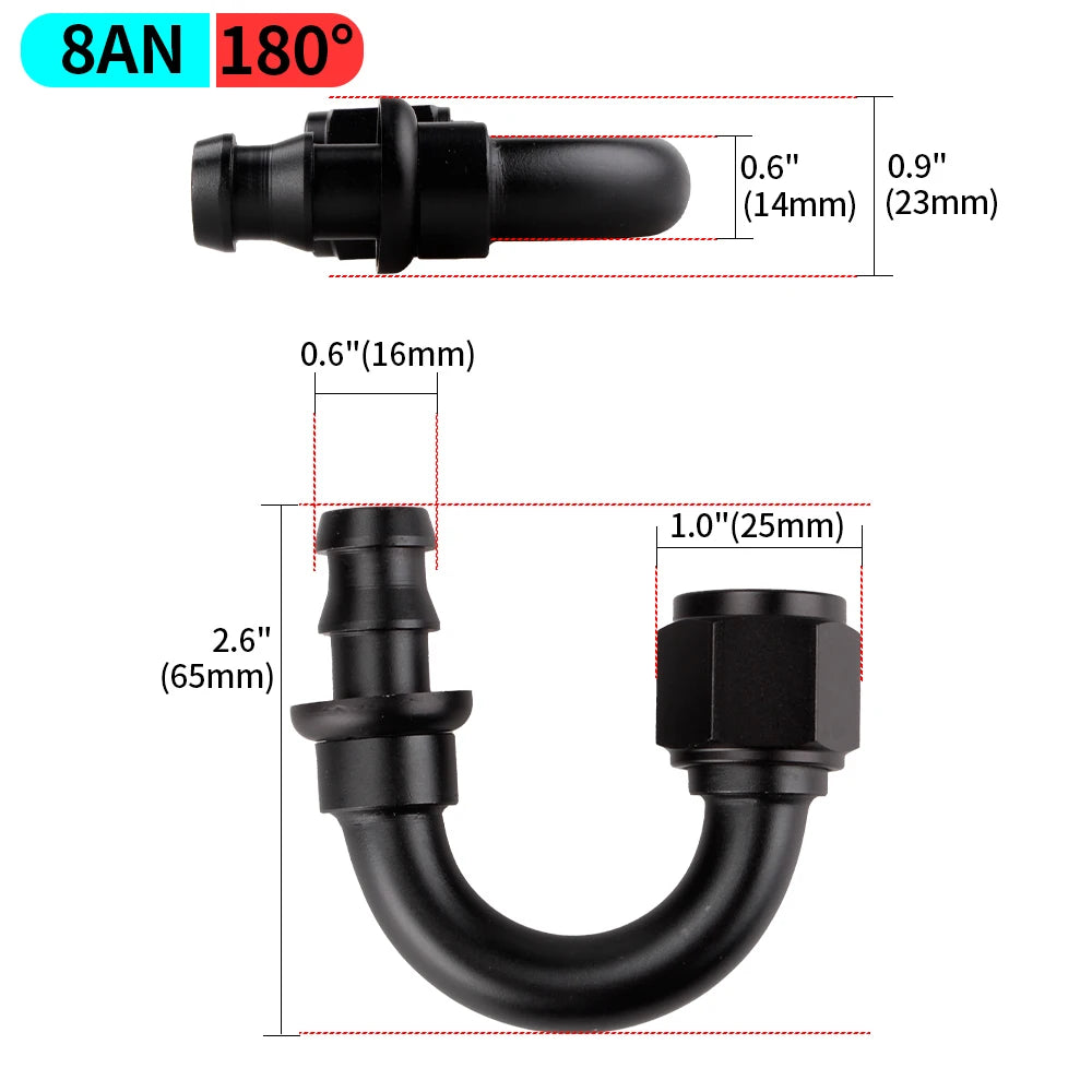 AN4/AN6/AN8/AN10/AN12 Straight 0/45/90/180 Degree Female Swivel to Push Lock Hose End Fitting Oil Fuel Hose End Adaptor Kit