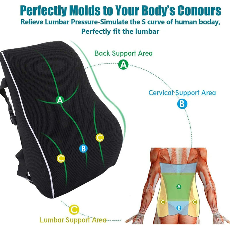 Memory Foam Lumbar Support Pillow Non-Slip Car Seat Lumbar Cushion To Relieve Back Pain Comfortable Back Support Pillow