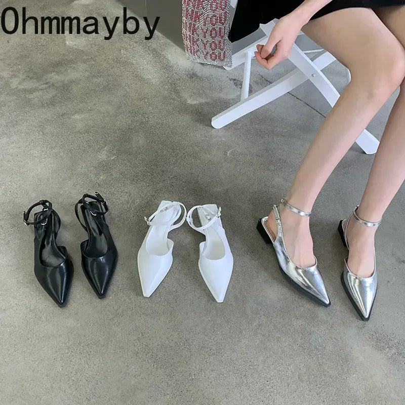 2024 Spring New Brand Women Pumps Shoes Fashion Silver Pointed Toe Ladies Elegant Slingback Sandals Zapatilla De Muje