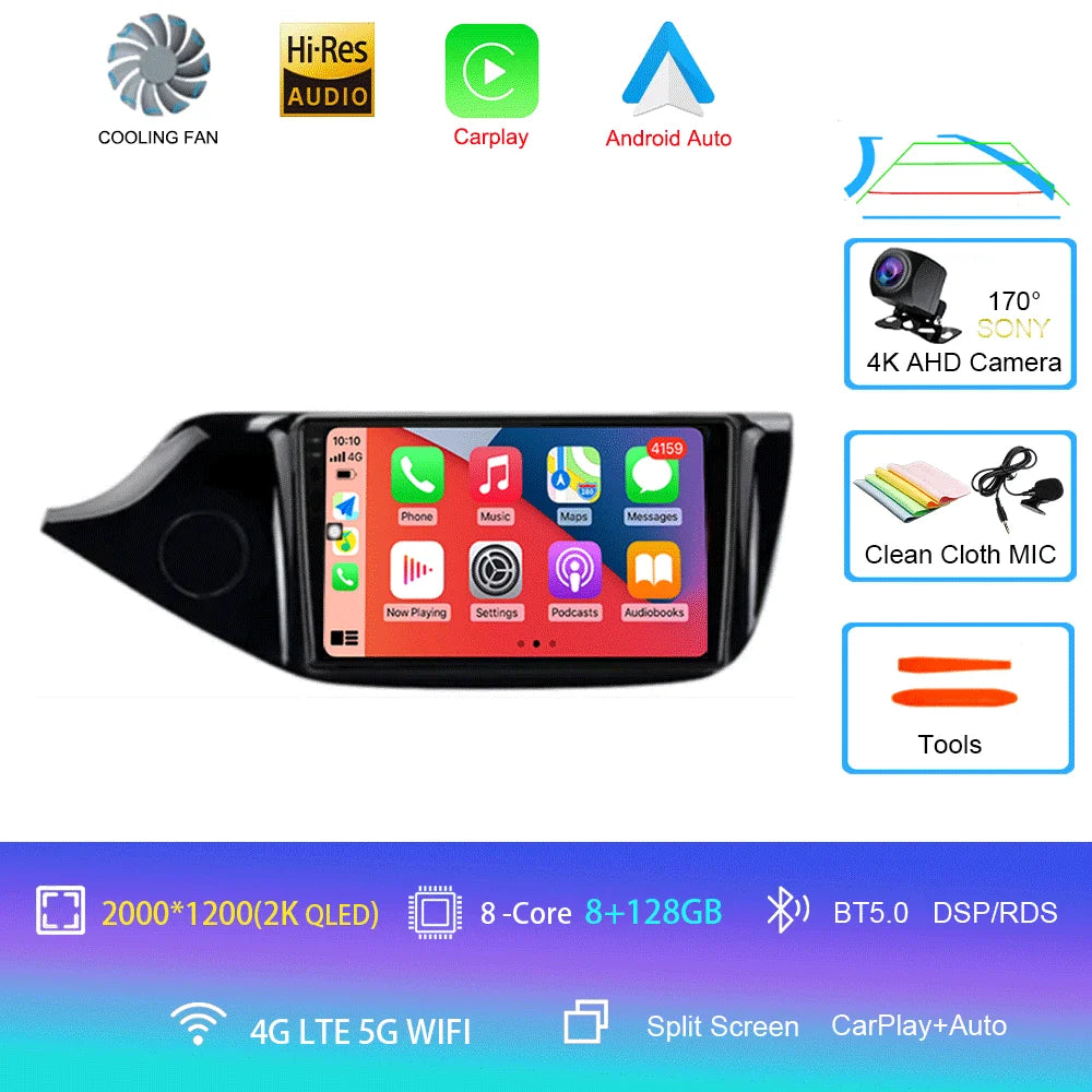 Android 14 Carplay Car Radio For Kia Ceed Cee'd 2 JD 2012-2018 Navigation GPS Multimedia Player WiFi+4G stereo BT 360 Camera DSP