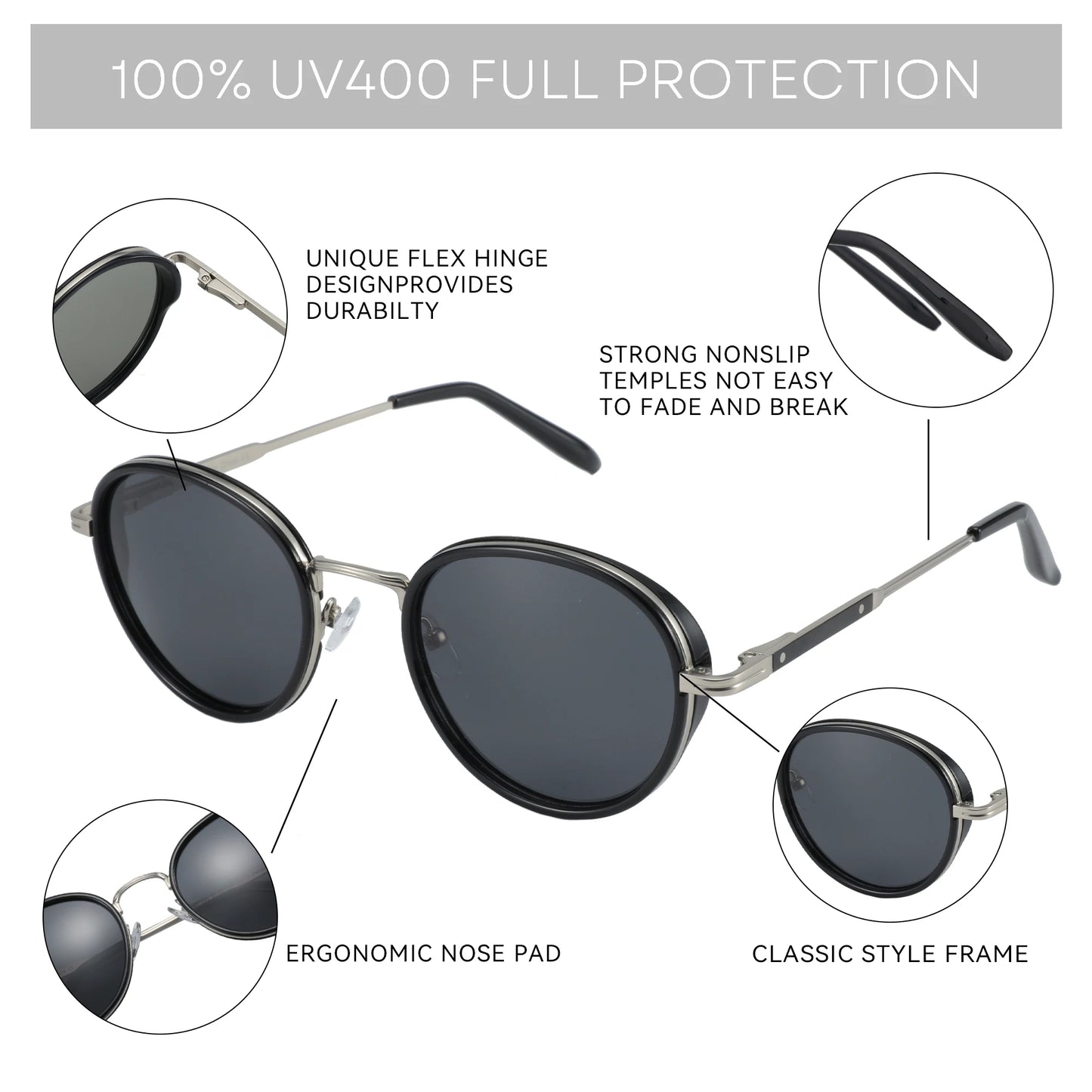 ZENOTTIC 2024 Steampunk Sunglasses Rrtro Round Polarized Fashion Sun Glasses for Women Men Vintage UV400 Circular Shades 430002