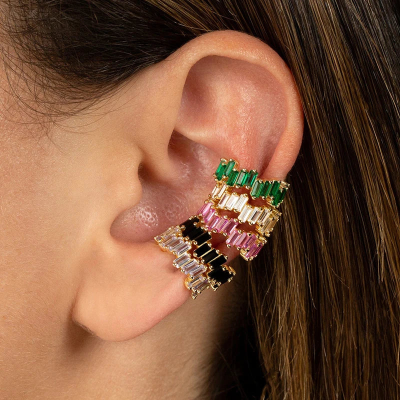 1PC Pave Color Crystal Ear Cuff Gold Metal Ear Clip for Women Adjustable C Shape Without Piercing Cuff Earring Fashion Jewelry