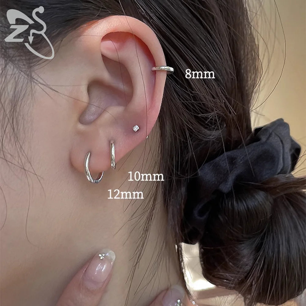 ZS 1 Piece 20G 925 Sterling Silver Hoop Earring For Women Girls 4MM-10MM Round Earrings Helix Cartilage Rook Piercings Jewelry