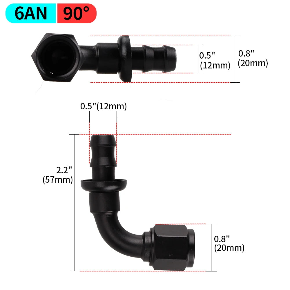 AN4/AN6/AN8/AN10/AN12 Straight 0/45/90/180 Degree Female Swivel to Push Lock Hose End Fitting Oil Fuel Hose End Adaptor Kit